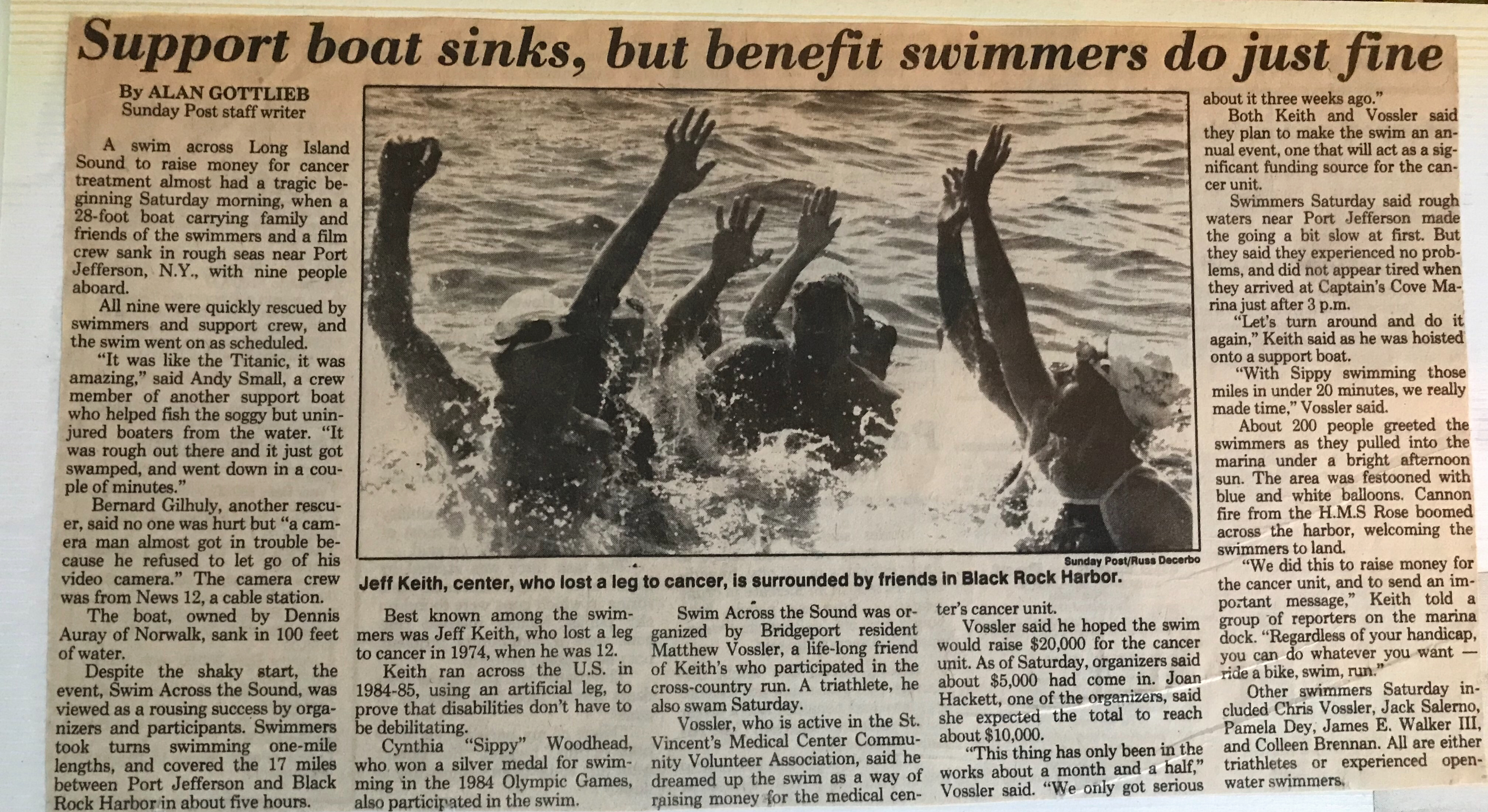 1987-Swim Across Sound newspaper clipping